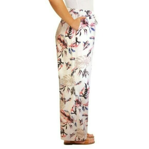 NWT Briggs Women's Wide Leg Lightweight Linen Blend 2 Pockets Floral Pants - Picture 9 of 10